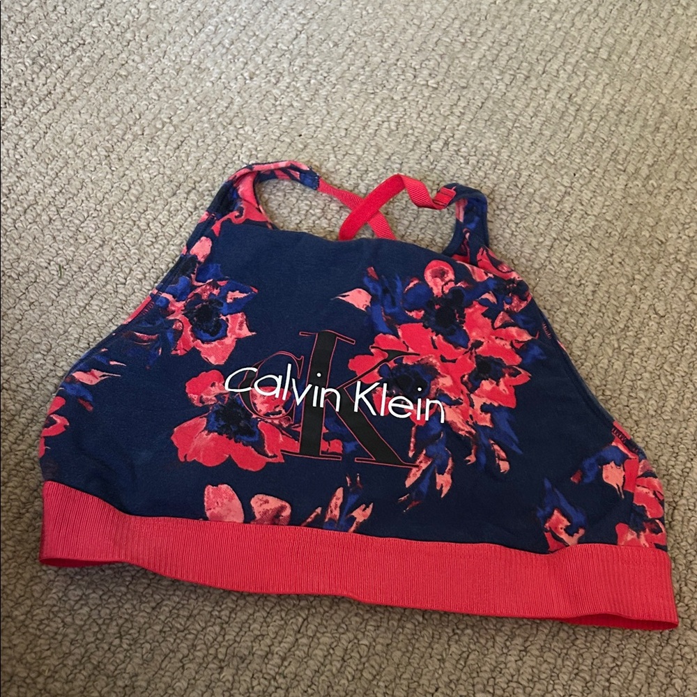 Calvin Klein Navy and Red Floral Sports Bra